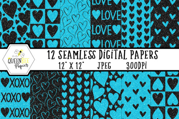 Black Blue Glitter Heart Digital Paper: A Creative Resource for Designers and Crafters
