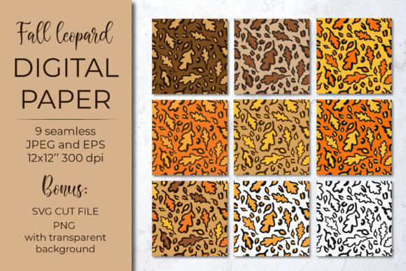Fall Leopard Digital Paper: Oak Leaves and Autumn Elegance for Creative Workflows