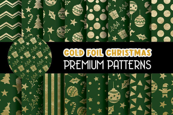 Gold Foil Green Christmas Digital Papers