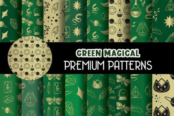 Green Magical Celestial Digital Papers