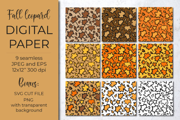 Leopard Digital Paper: A Unique Blend of Fall Maple Leaves and Bold Patterns
