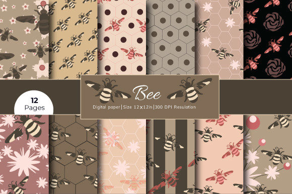 Printable Bee Digital Paper Pattern