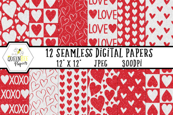 Red White Glitter Heart Digital Paper: A Sparkling Addition to Your Creative Projects