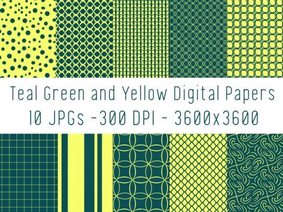 Teal Green and Yellow Digital Papers for Creative Projects