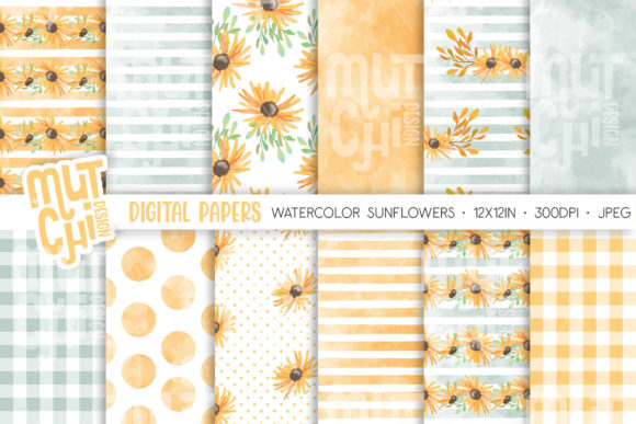 Watercolor Sunflower Digital Papers
